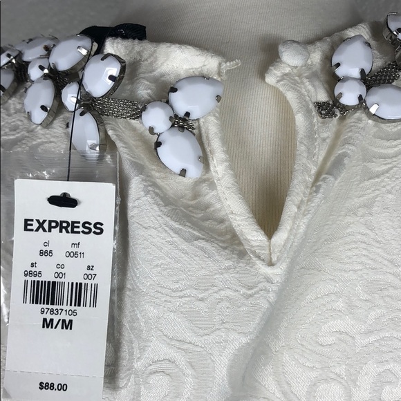 Express Jeweled Collar Jacquard Top M BNWT Holiday - Picture 5 of 5